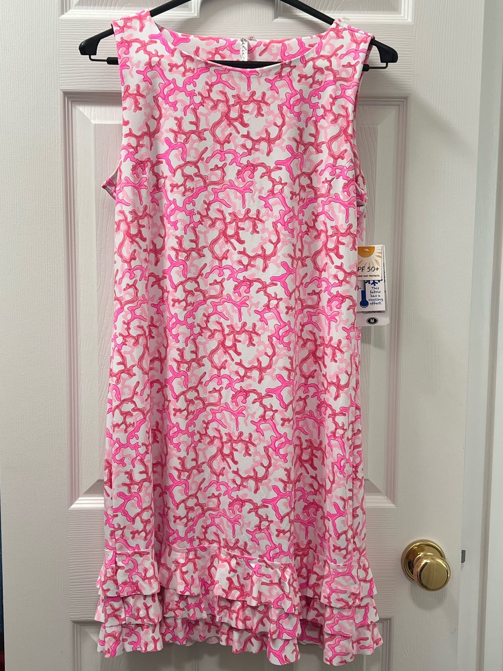 Lulu B UPF 50+ Pink Coral Print Resort Shift Trim Ruffle Trim Sz Med NEW New